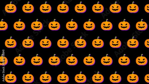 Loop seamless pattern of orange halloween pumpkin with black background