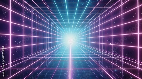 Wallpaper Mural A futuristic digital tunnel illuminated by glowing neon lines and stars, creating a mesmerizing effect in a cosmic space Torontodigital.ca