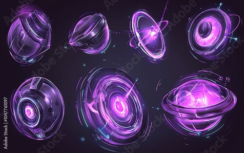 Colorful luminous spheres and orbs emitting energy in a dark background with swirling light effects photo