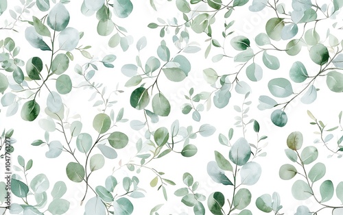 Elegant watercolor botanical pattern featuring lush green leaves on a light background suitable for various artistic projects