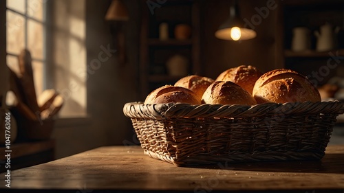 Fresh Bread in Rustic Kitchen Setting photo