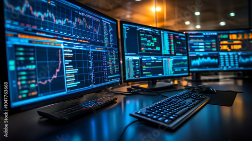 Wallpaper Mural Stock Market Data Analysis on Multiple Monitors in a Modern Office Torontodigital.ca