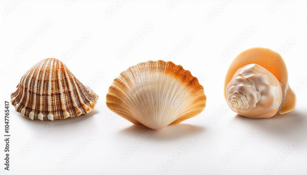 Three seashells on a white background Three seashells on a white background