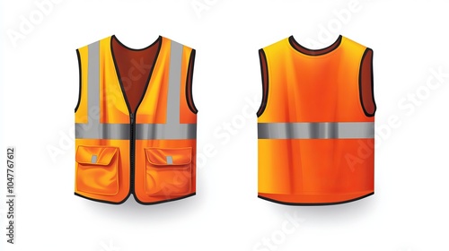 Vector image of a promotional orange reflective safety vest, shown in both front and back views against a white background