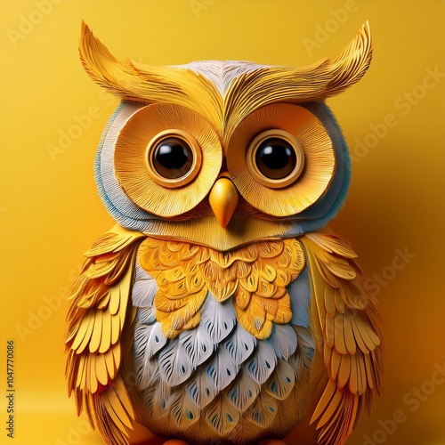 3d character of owl in yellow background photo