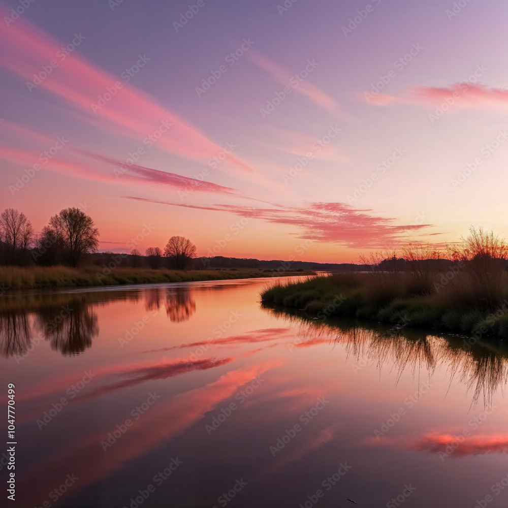 Peaceful River: Sunset Reflections in Tranquil Waters Peaceful River: Sunset Reflections in Tranquil Waters
