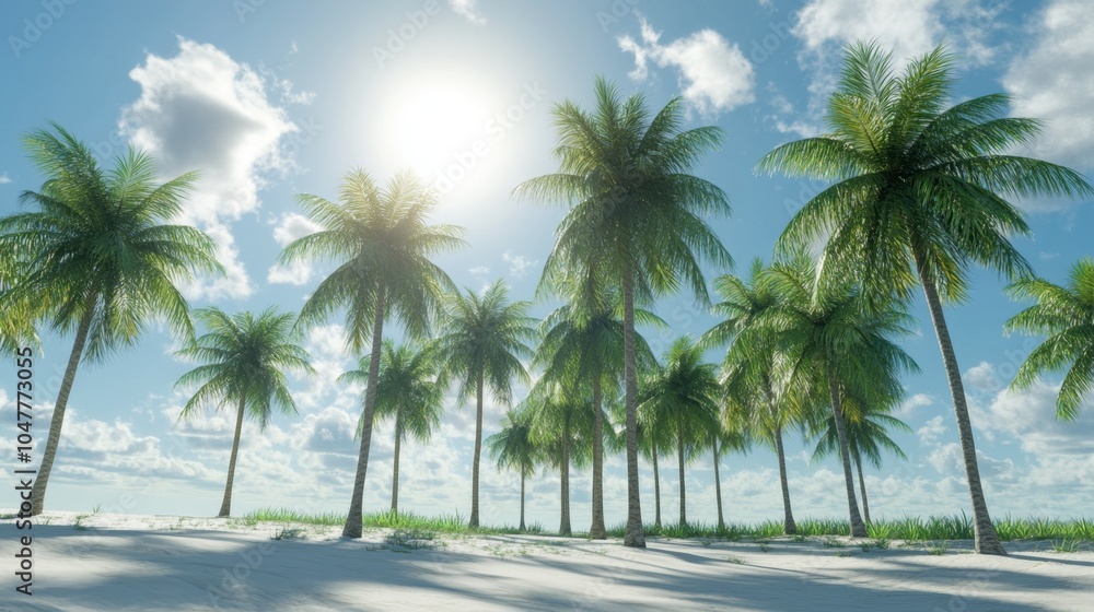 Obraz premium Tropical Paradise with Palm Trees and Blue Sky