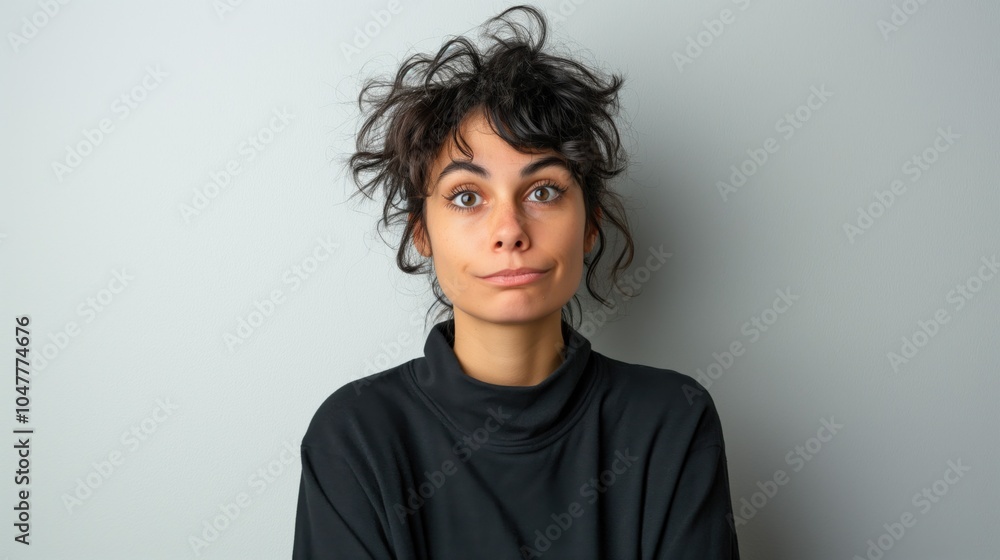 Casual Portrait of a Smiling Woman with Messy Hair Casual Portrait of a Smiling Woman with Messy Hair