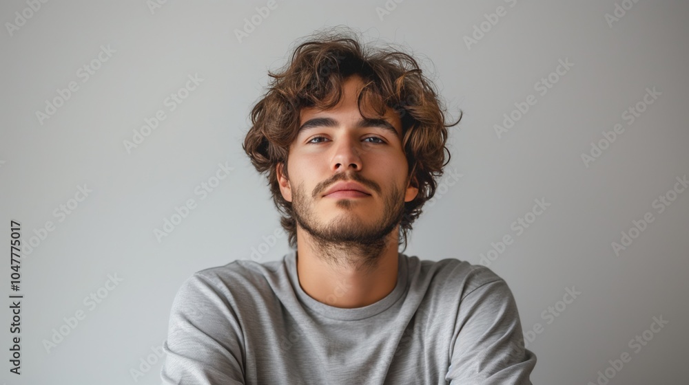 Thoughtful Young Man in Casual Attire Thoughtful Young Man in Casual Attire