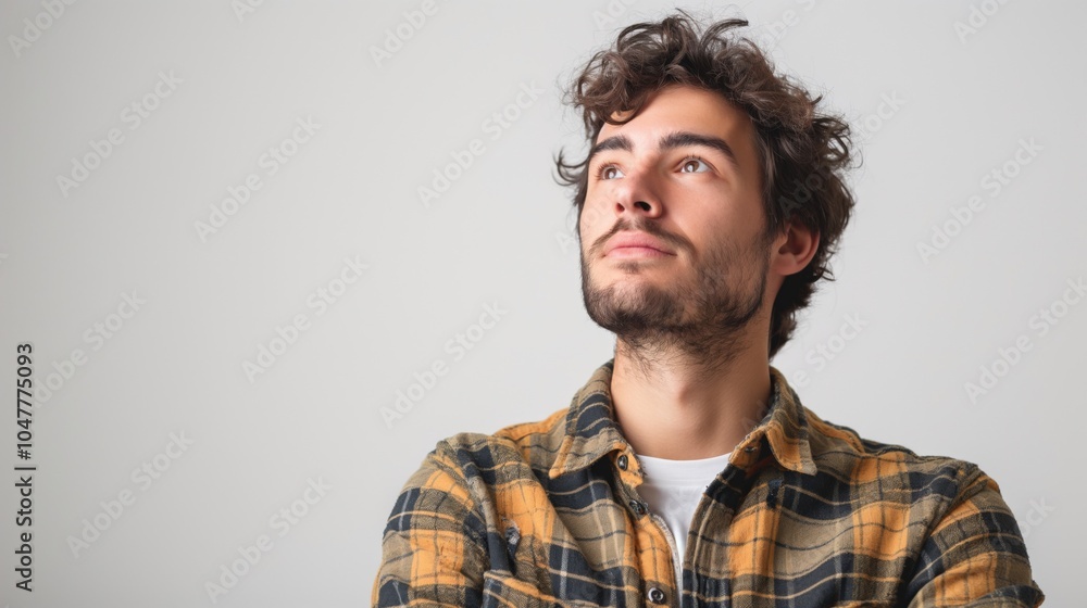 Thoughtful Young Man in Casual Attire Thoughtful Young Man in Casual Attire