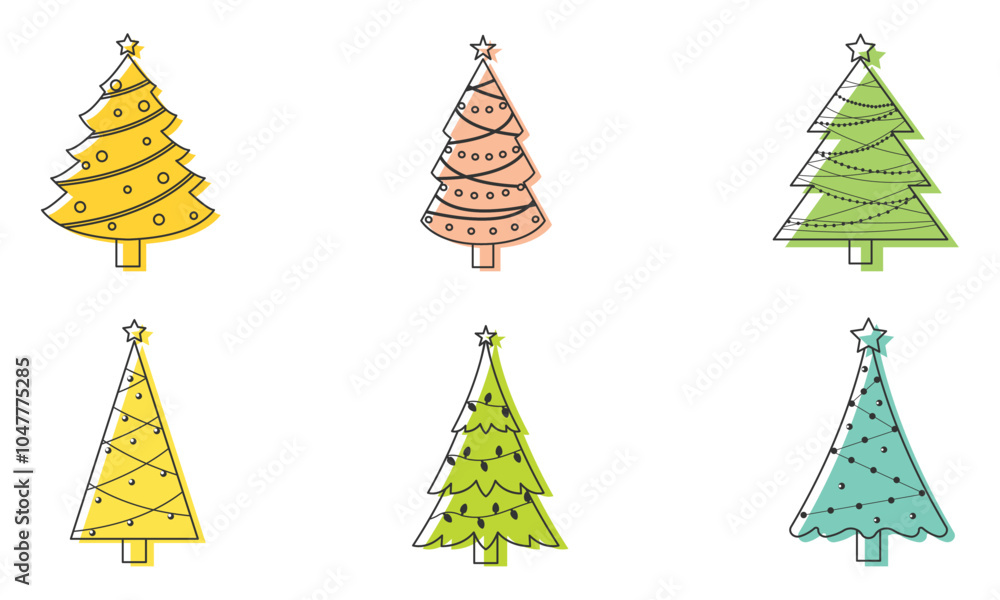 Minimalist Christmas trees design icon set , Vector Minimalist Christmas trees design icon set , Vector