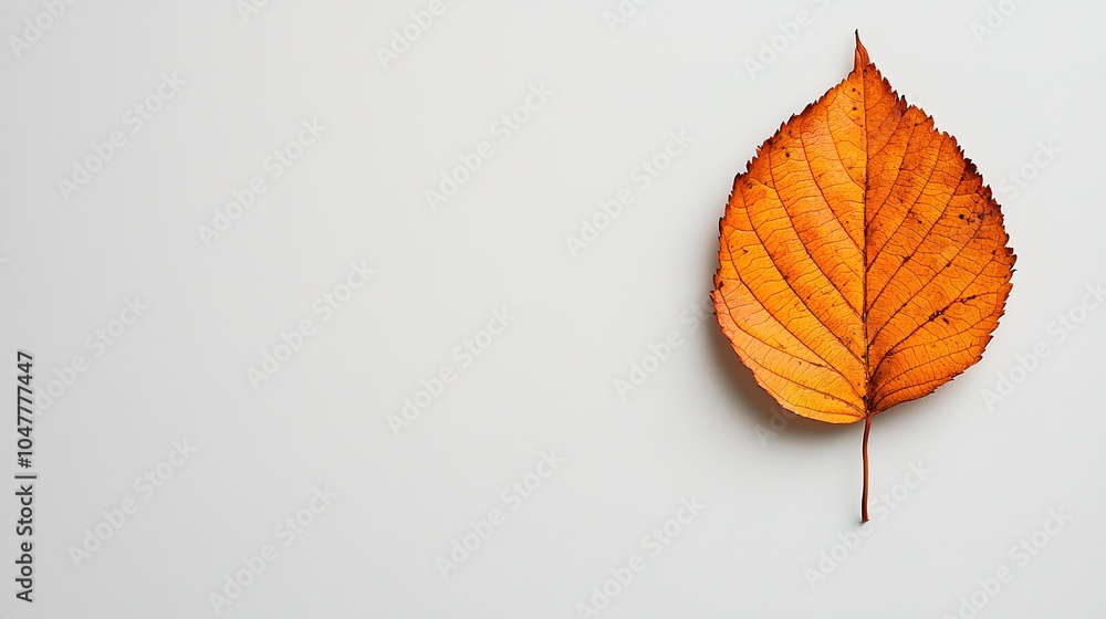 A simple orange leaf rests on a smooth, light-colored background, showcasing its natural texture and color. A simple orange leaf rests on a smooth, light-colored background, showcasing its natural texture and color.