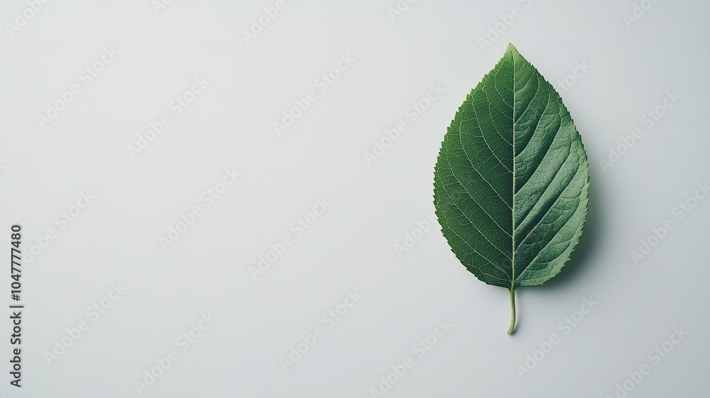A single green leaf resting on a light background, showcasing its textured surface and natural beauty. A single green leaf resting on a light background, showcasing its textured surface and natural beauty.