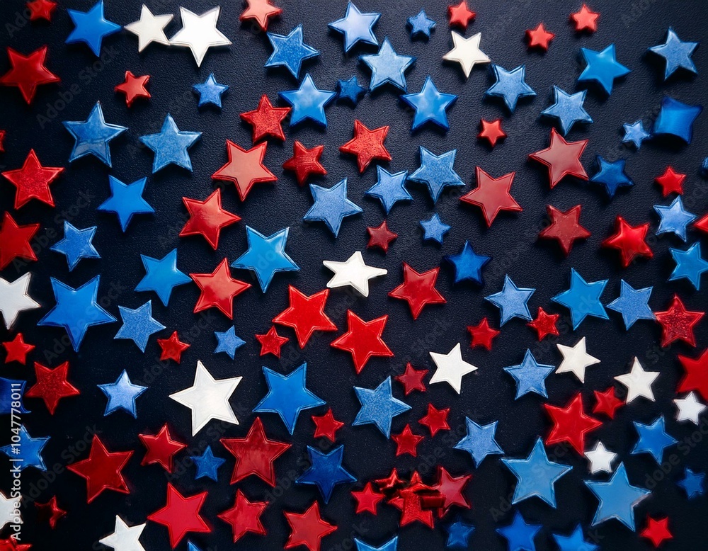 red and blue stars scattered over black background for usa celebrations like 4th of july memorial day veteran s day or other patriotic us american holidays