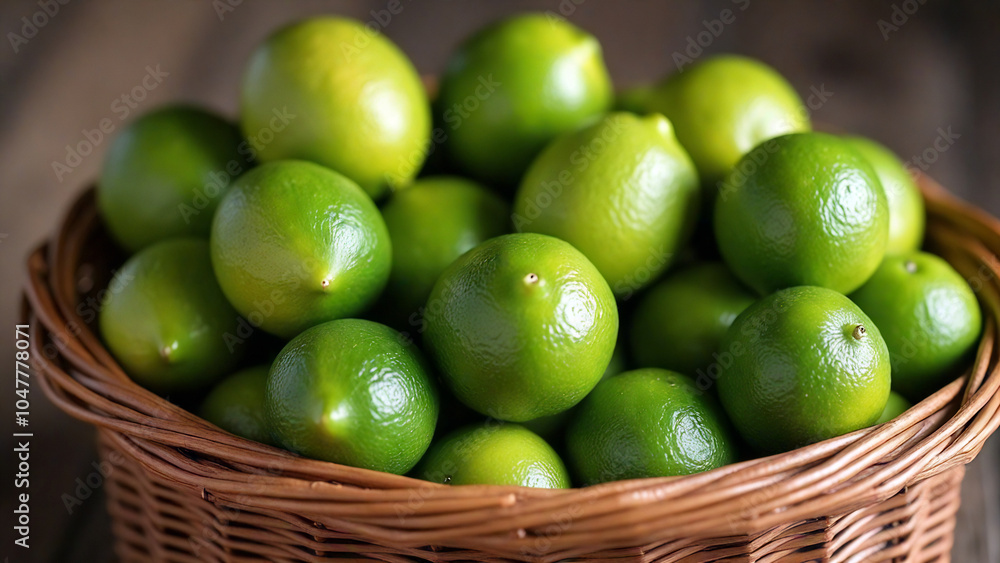 limes in a rustic wicker basket limes in a rustic wicker basket