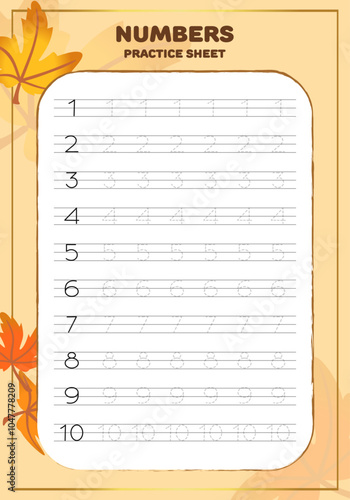 Numbers tracing sheet template outline