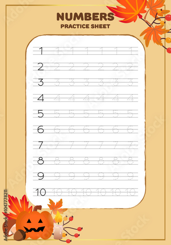 Numbers tracing sheet template outline
