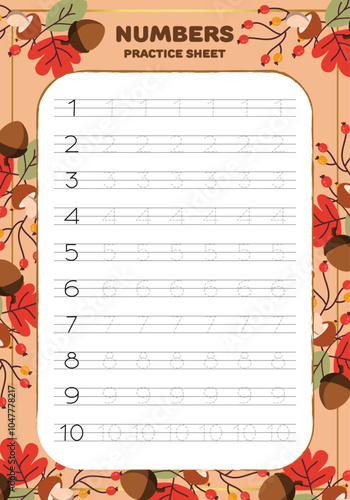 Numbers tracing sheet template outline