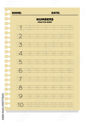 Numbers tracing sheet template outline