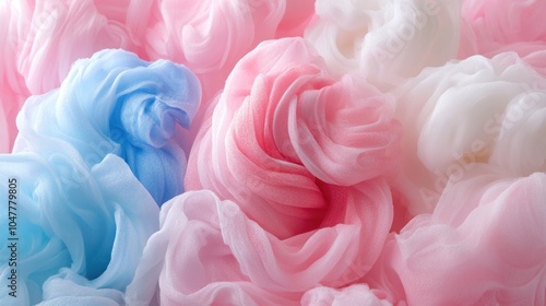 Abstract swirls of blue, pink, and white paint.