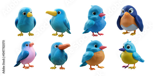 Colorful Cartoon Birds Collection for Creative Projects, PNG collection, set bundle, isolate on transparent or white background photo