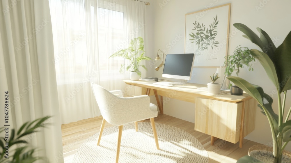 Fototapeta premium Bright and Modern Home Office Space