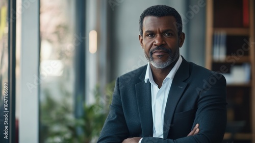 businessman corporate portrait in office, mature black middle aged manager business man

