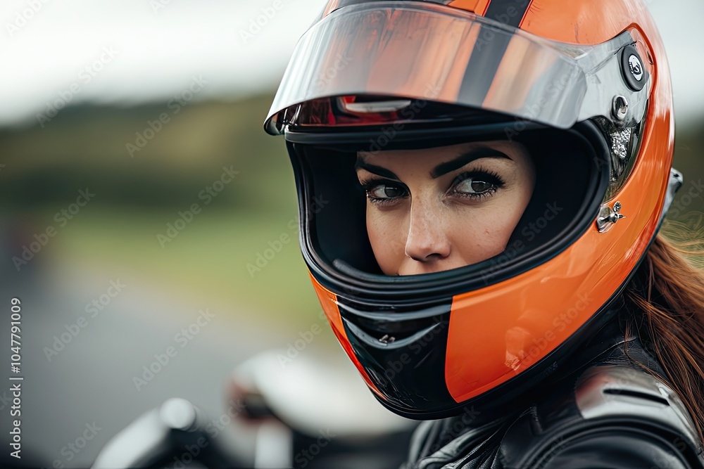 Woman in a motorcycle helmet. This photo is perfect for showing the protective gear for motorcycle riders. Woman in a motorcycle helmet. This photo is perfect for showing the protective gear for motorcycle riders.