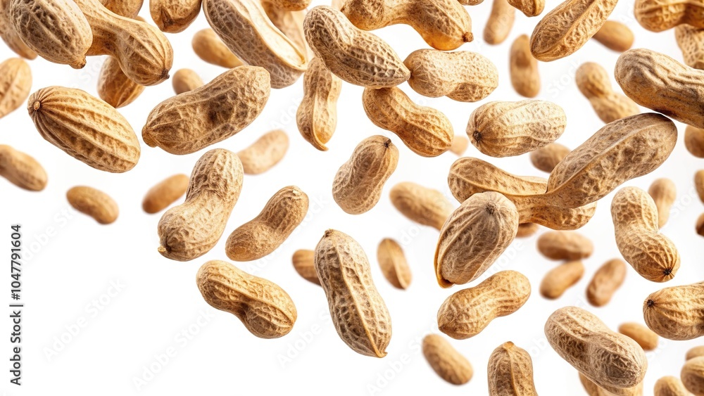 Symmetrical falling peanuts on white background Symmetrical falling peanuts on white background