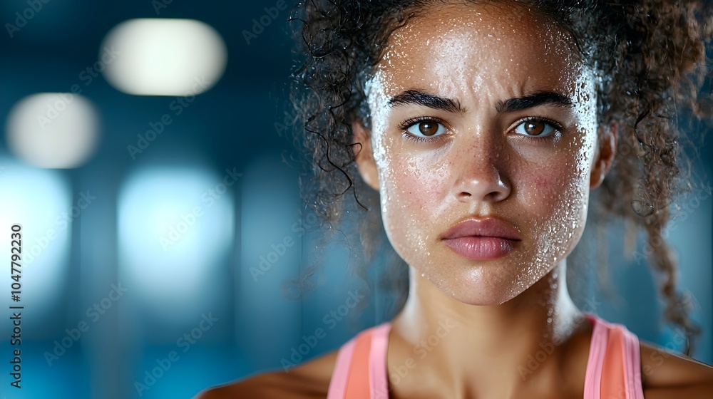 Portrait of a determined female athlete in pain from tendon and joint inflammation after an intense workout session standing against a dark background for high contrast and dramatic effect Portrait of a determined female athlete in pain from tendon and joint inflammation after an intense workout session standing against a dark background for high contrast and dramatic effect