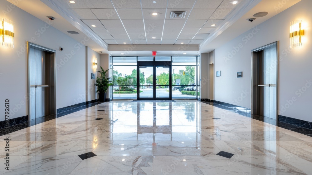 Obraz premium Bright Spacious Hallway in Modern Commercial Building Entrance
