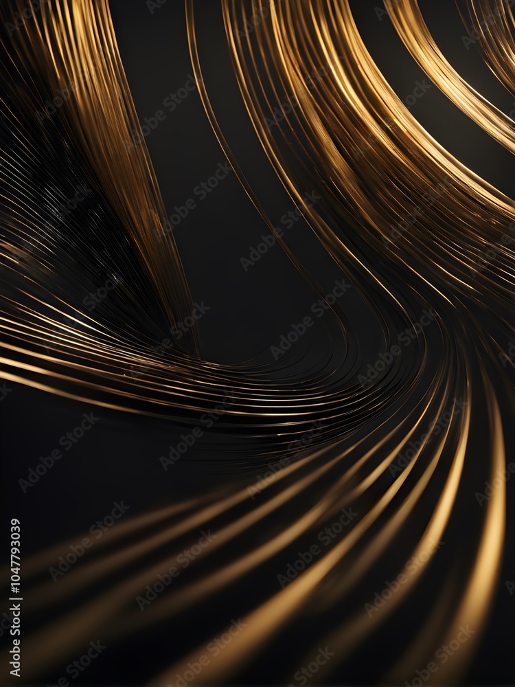 Gold waves on black. Futuristic world. Designed for banners, wallpaper, template, background, postcard Gold waves on black. Futuristic world. Designed for banners, wallpaper, template, background, postcard