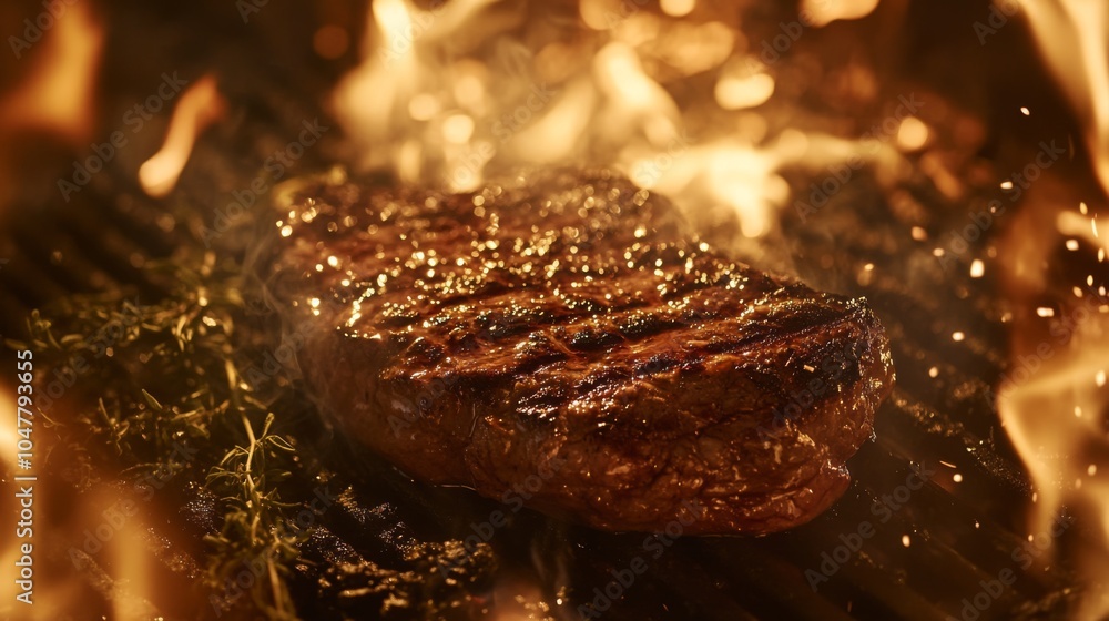Grilled Steak Over Open Flames with Sparks Grilled Steak Over Open Flames with Sparks