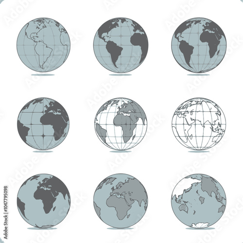 Earth globe Icon set. Set of nine simple Earth globe icons. Vector illustration.