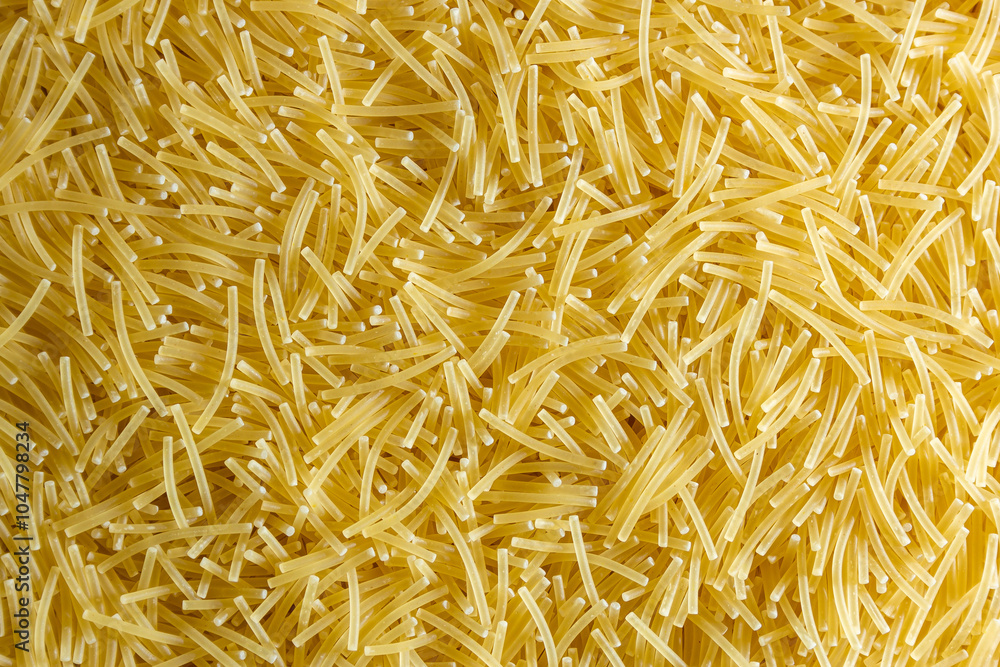 Obraz premium Uncooked Filini Pasta: A Culinary Canvas of Noodles, Creating a Lively and Textured Background for Gourmet Cooking. Dry Pasta. Raw Macaroni - Top View, Flat Lay