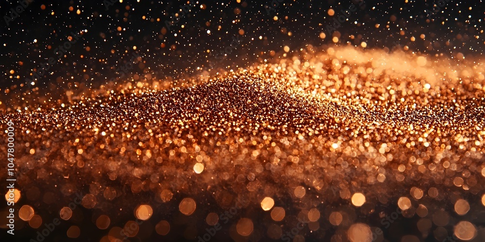An abstract display of shimmering golden glitter particles against a dark background, creating a mesmerizing and magical atmosphere perfect for celebrations. An abstract display of shimmering golden glitter particles against a dark background, creating a mesmerizing and magical atmosphere perfect for celebrations.