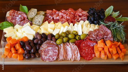 Classic Charcuterie Board with Variety of Meats and Cheeses