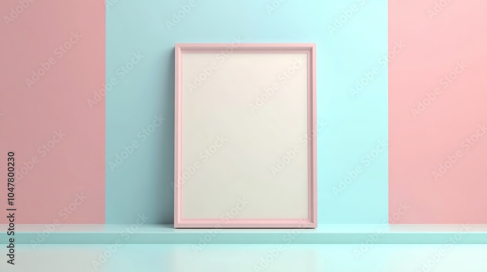 Scandi-Boho Style Mockup Frame in Light Pastel Interior - 3D Render Scandi-Boho Style Mockup Frame in Light Pastel Interior - 3D Render