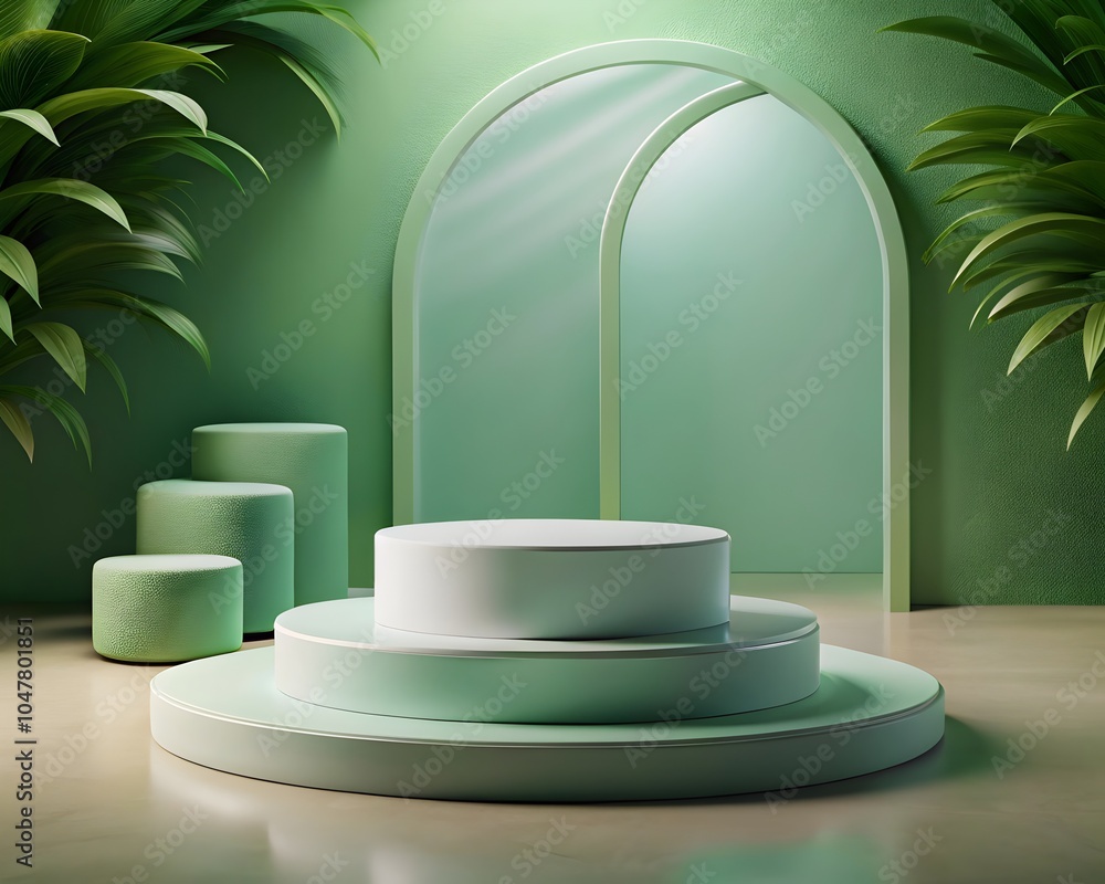bright green 3d platform on nature backdrop for eco-friendly branding bright green 3d platform on nature backdrop for eco-friendly branding