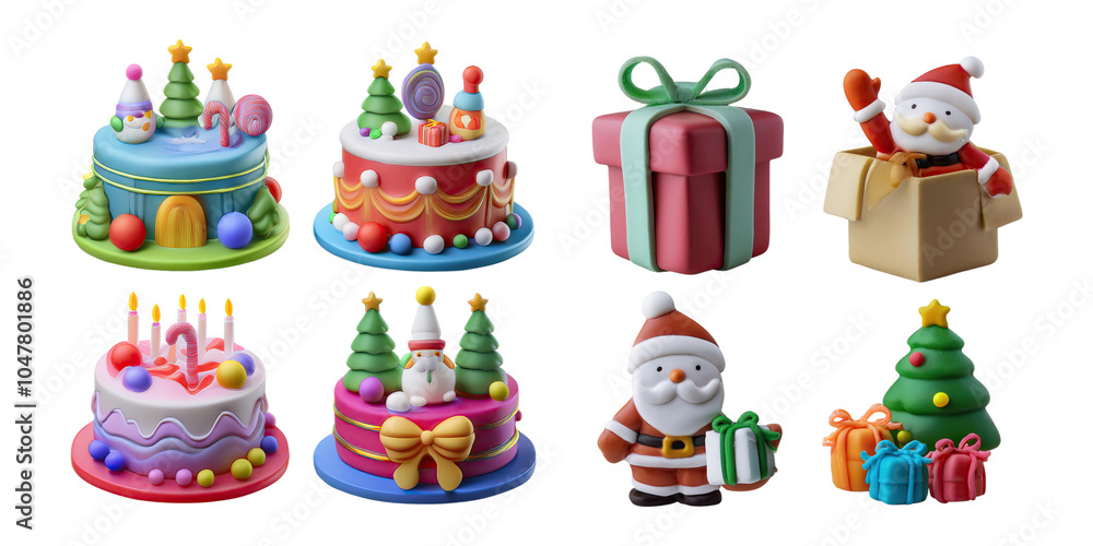 Obraz premium Colorful Christmas Cakes and Decorations, PNG collection, set bundle, isolate on transparent or white background