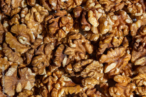 Scattered Shelled Walnuts. Background from Walnut. Natural High-Calorie Snacks