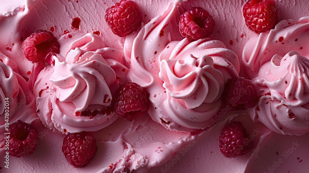 Close up of pink raspberry ice cream with fresh raspberries. Close up of pink raspberry ice cream with fresh raspberries.