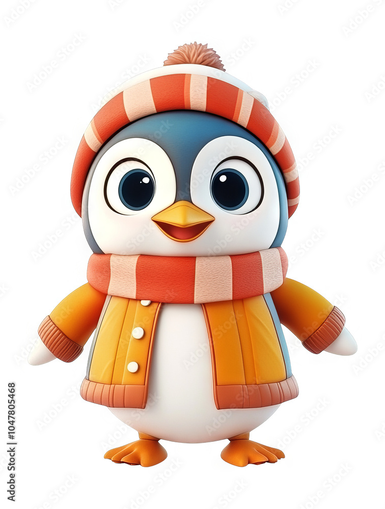 Obraz premium Cute Winter Penguin Illustration with Scarf and Hat on Transparent Background, Perfect for Holiday and Winter-Themed Designs