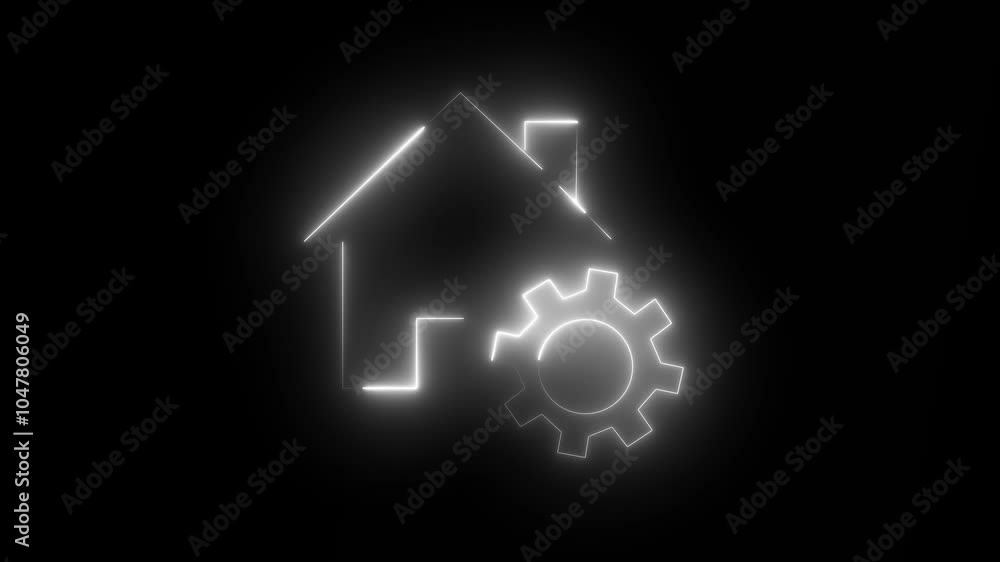 neon House or home with setting icon isolated on Home icon house sign glowing neon lights seamless loop animation .wonderful home icon