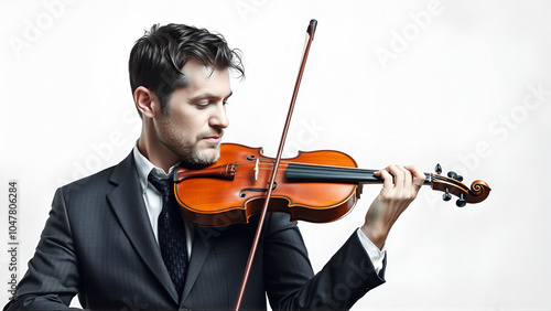 Man with violin isolated on white