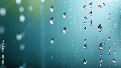 Wallpaper Mural Captivating raindrops cling to the window amid vibrant blue hues, creating a serene and calming atmosphere. An expression of tranquility and peaceful isolation. Torontodigital.ca