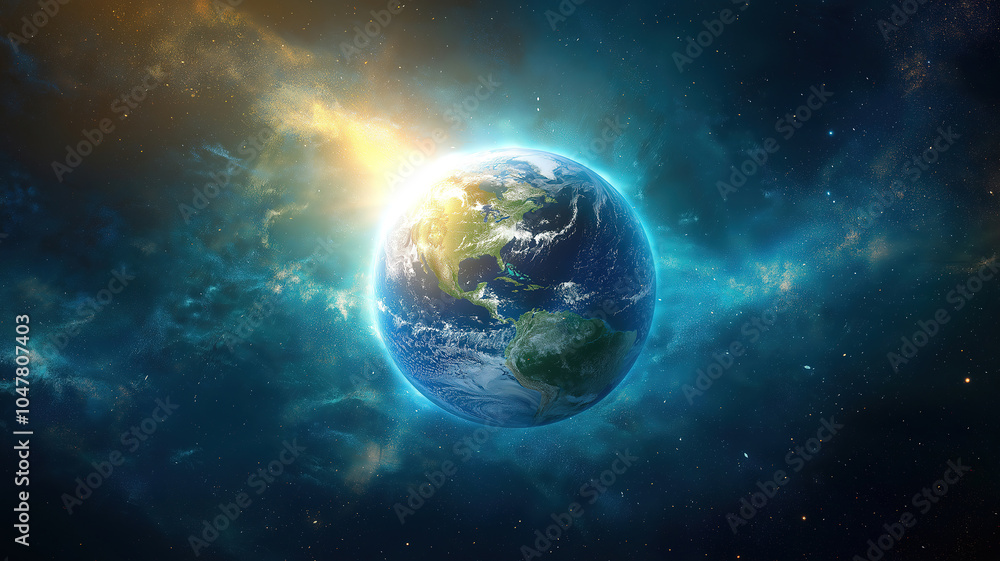 Elegant global communication concept featuring Earth with luminous rays Elegant global communication concept featuring Earth with luminous rays