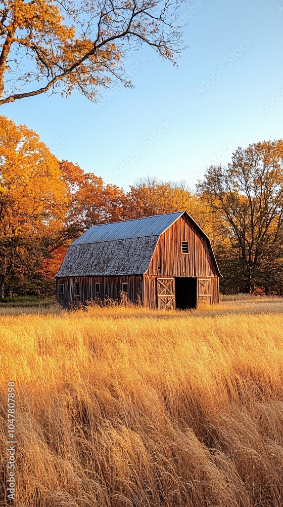 a barn in an autumn landscape a barn in an autumn landscape