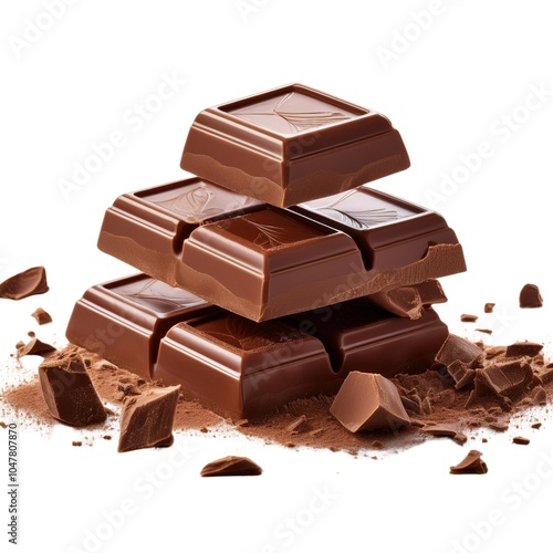 Dark Chocolate Bars and Chunks isolated on white background Full depth of field 