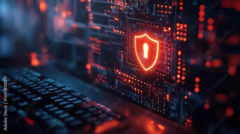 Cybersecurity in winter, with a secure connection icon glowing on a screen, captured in a high-tech office, Modern, Cool Tones, Detailed Cybersecurity in winter, with a secure connection icon glowing on a screen, captured in a high-tech office, Modern, Cool Tones, Detailed